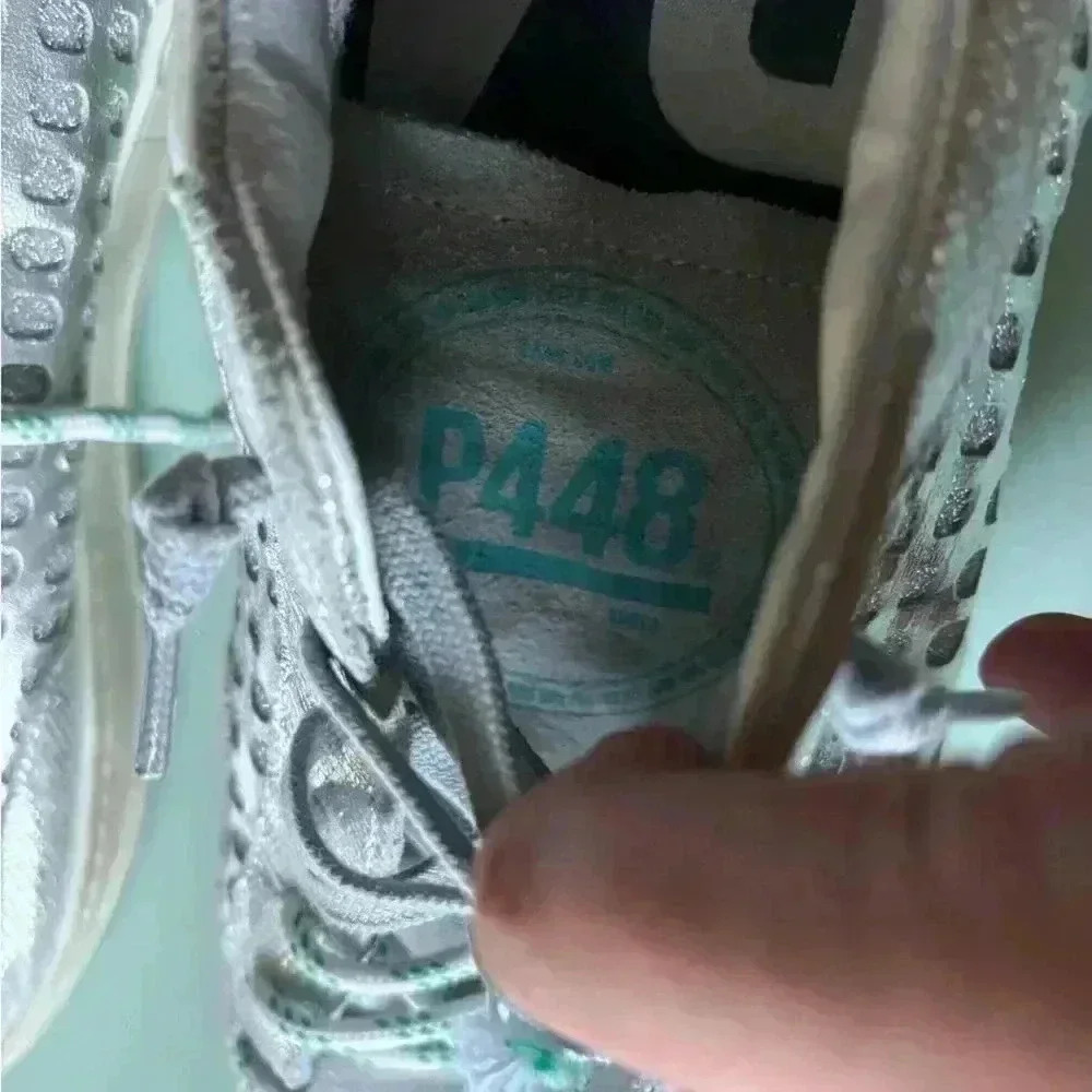 Size 40 P448 Teal, White, and Silver Sneakers - Picture 5 of 10